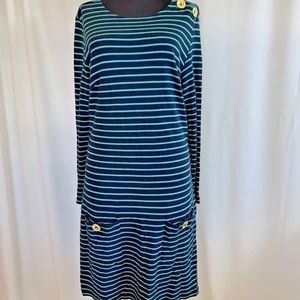 Sail to Sable Navy and Green Striped Knit Dress - size Medium